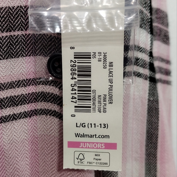 NWT No Boundaries Plaid Boho Top Women's L Pink Black Barbiecore Retro Romantic - Picture 9 of 11